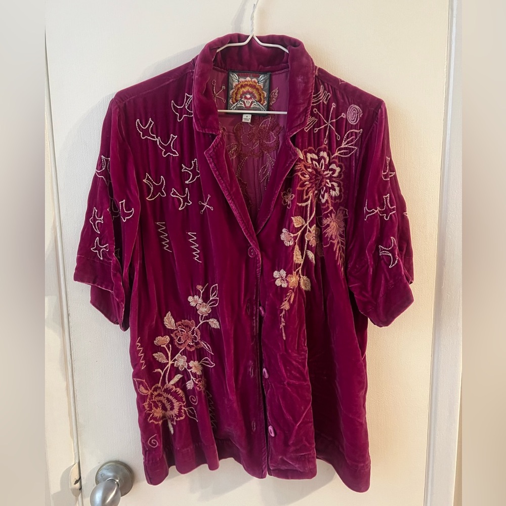 Johnny Was velvet button up blouse